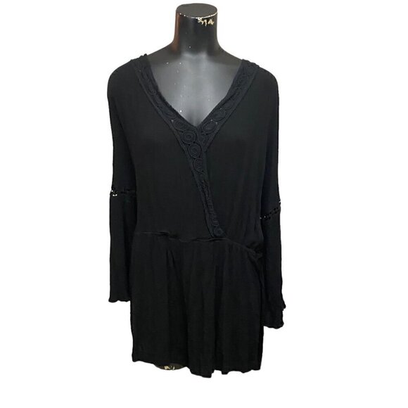 Ambiance Boho Crinkle Gauze Romper in Black - Picture 1 of 8